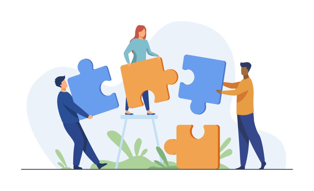 Illustration of characters building a project