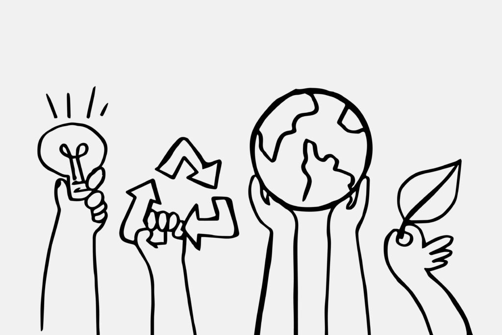Illustration featuring hands suggesting ecological actions